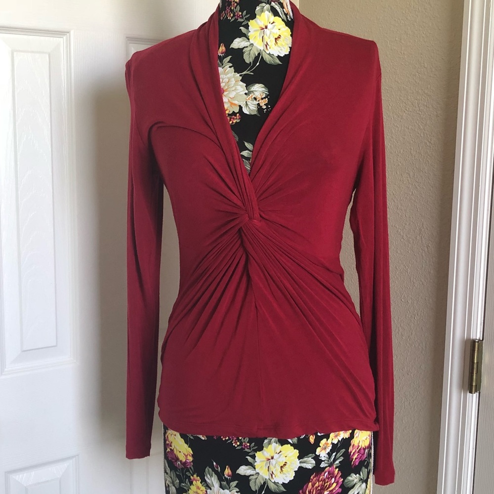 Cabi front knot twist long sleeve red blouse Sz S